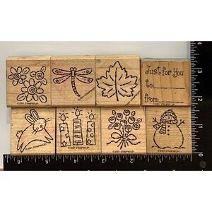 Vintage Stampin Up TAGS AND MORE Rubber Stamp Collection Wood Mounted Set Of 8
